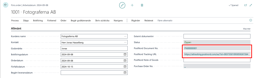 Busniess Central Postnord